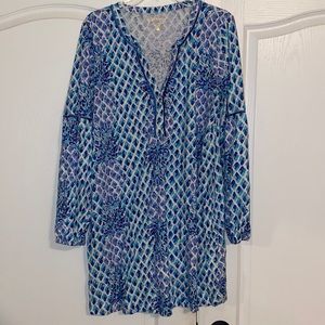 Lilly Pulitzer Blue Cotton Dress with Sleeves